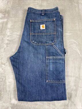 Carhartt Relaxed Fit Jeans Mens 34x34 Blue Denim Workwear Carpenter